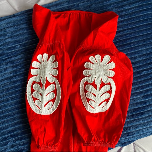 Women’s J.Crew Appliqué Peasant Top Shirt Blouse Red White Tassels Medium - Picture 6 of 9